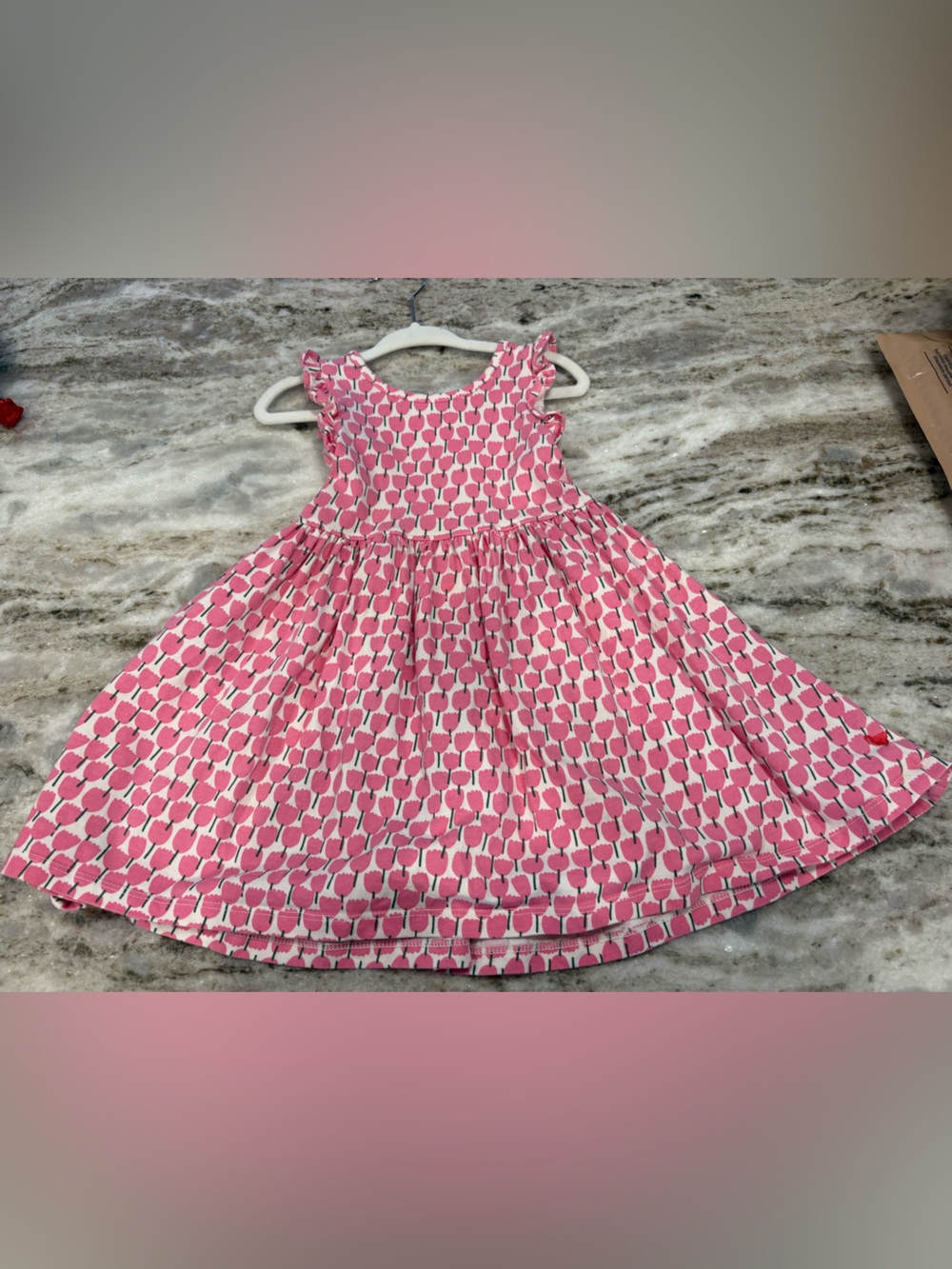 Pink Chicken Pink Tulip and White Patterned Ruffle-Sleeve Sundress